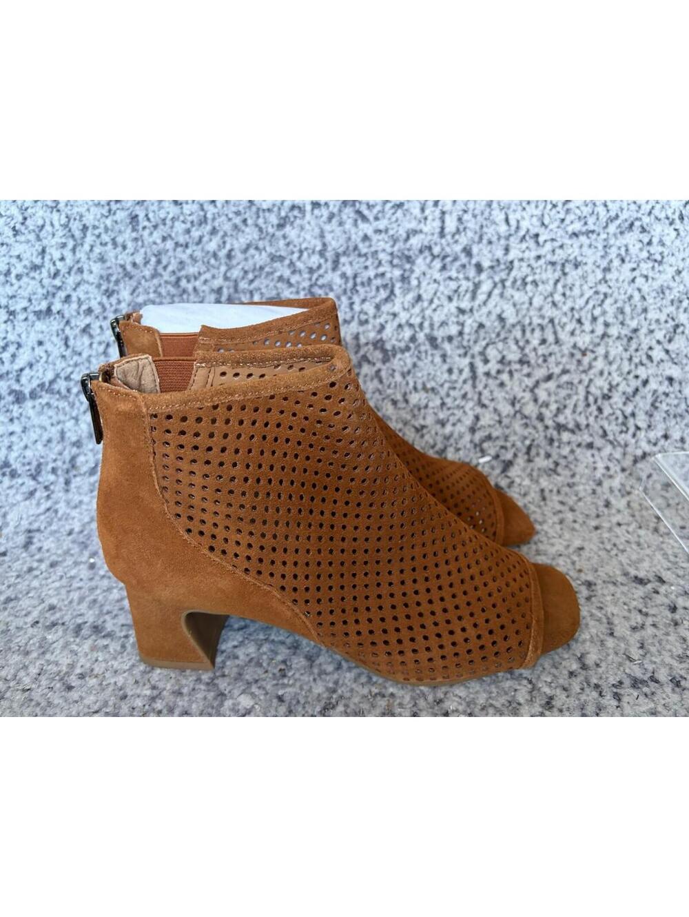 NYDJ Women's Gabbecs Calf Suede Zip Heeled Sandals Cognac Brown New Size 6.5